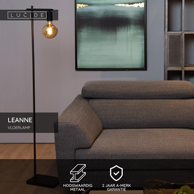 Lucide LEANNE - Vloerlamp - 1xE27 - Zwart